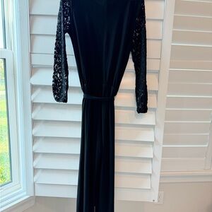 Michael Kors Black Lace Sleeve Jumpsuit Petite 12P Belted Elegant